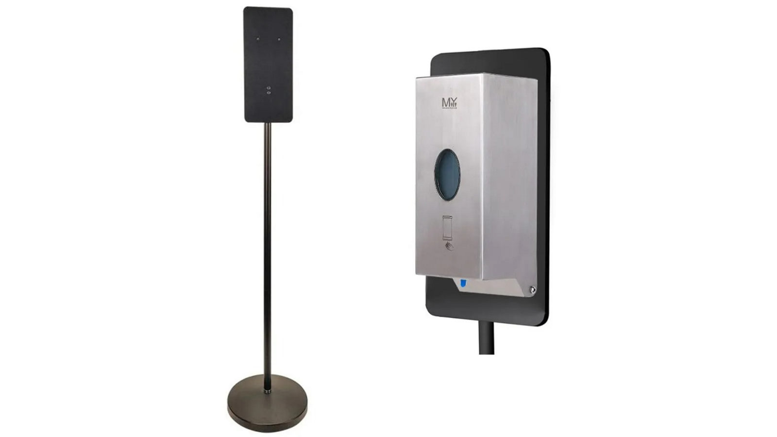 Mywashroom Commercial Automatic Touchless Soap Dispenser Stainless Steel with Black Floor Stand