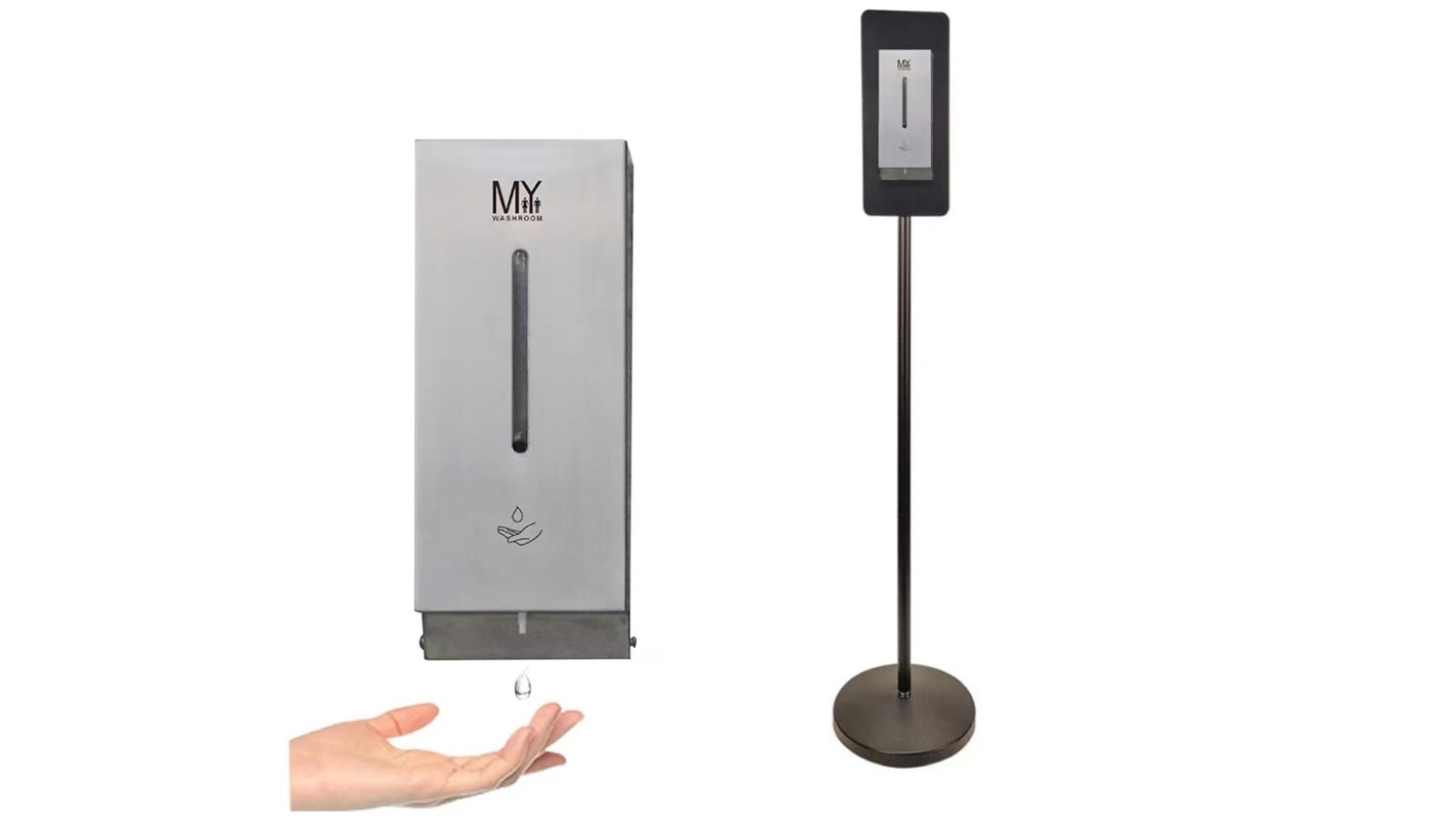 Mywashroom Commercial Automatic Soap Dispenser - Stainless Steel with Black Floor Stand