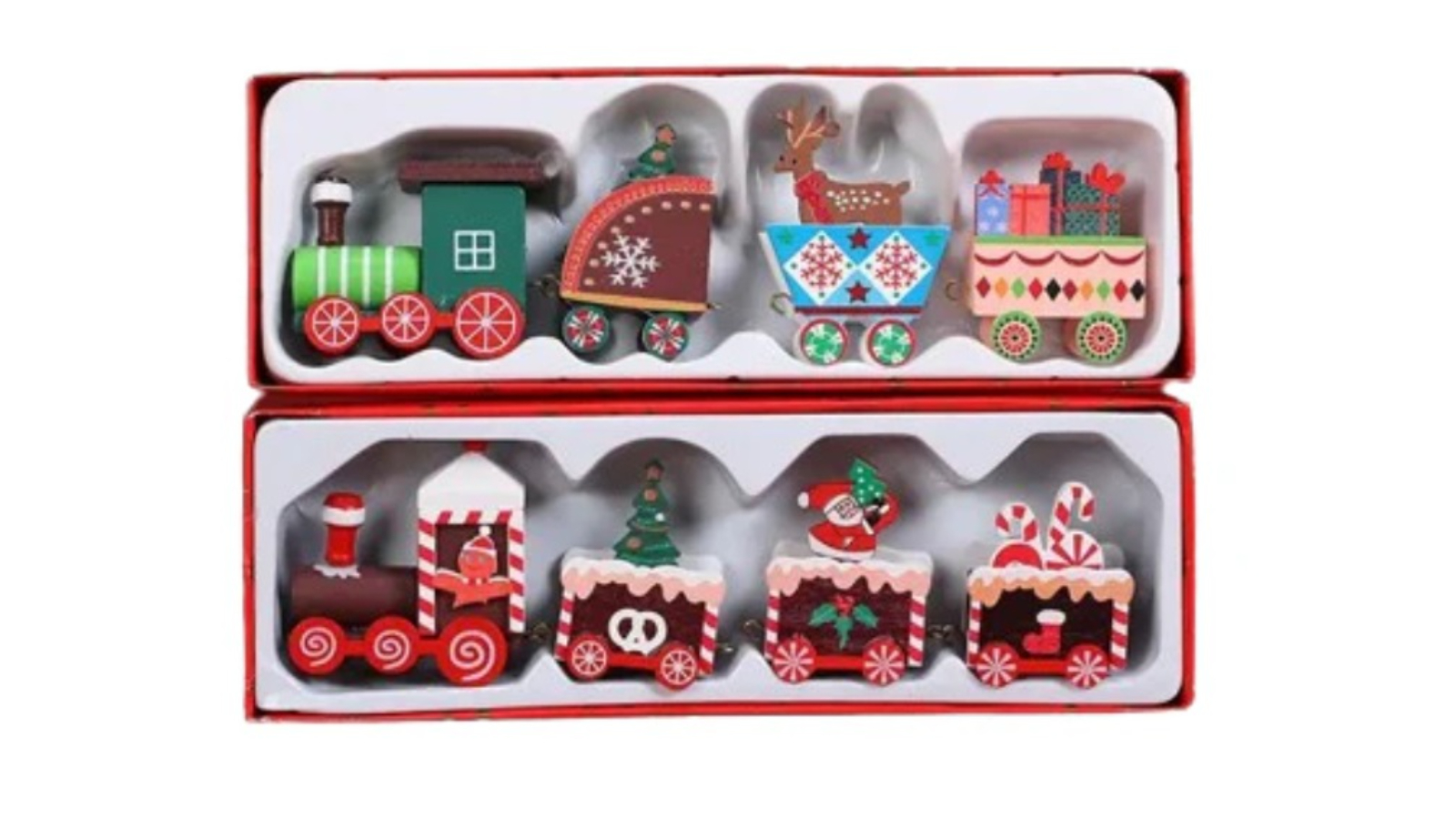 TM Christmas Train Painted Wooden Toys Table Top Ornament 