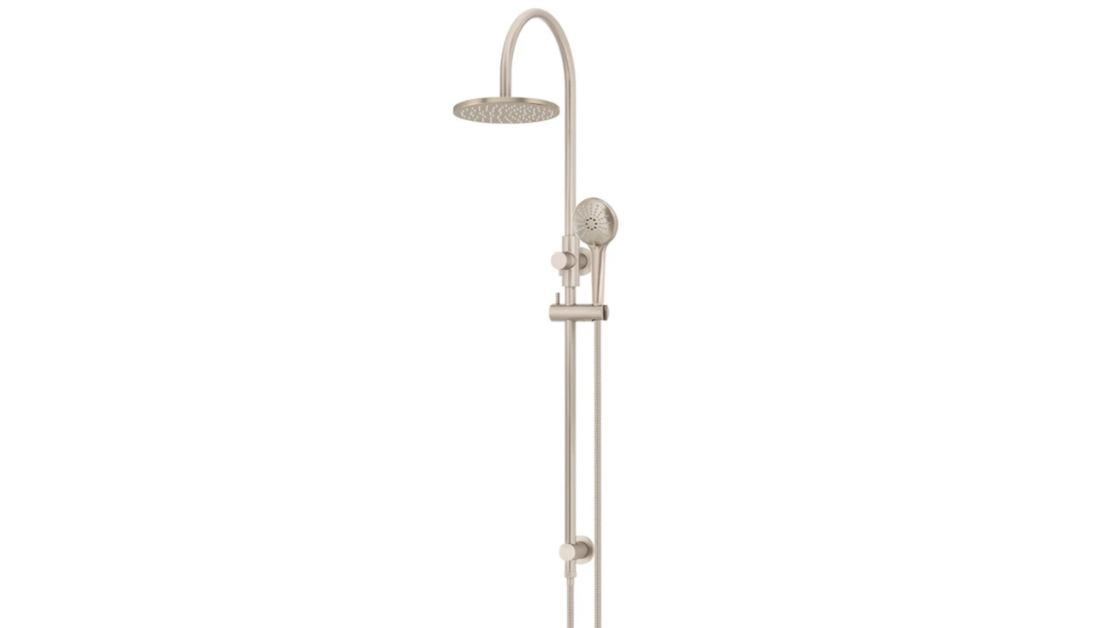 Meir Round Gooseneck Shower Set with 200mm Rose, Three Function Hand Shower - Champagne