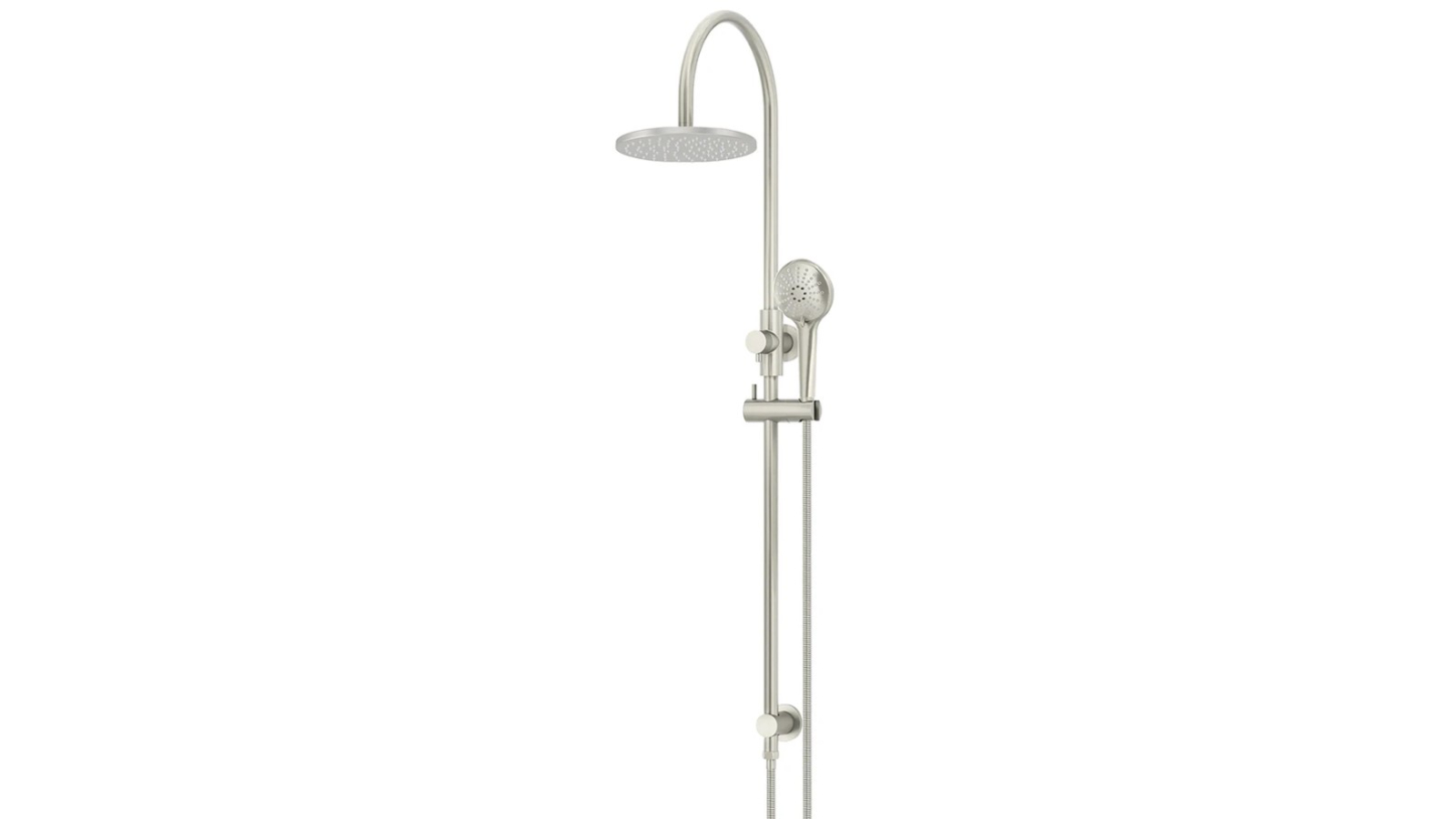 Meir Round Gooseneck Shower Set with 200mm Rose, Three Function Hand Shower- Brushed Nickel
