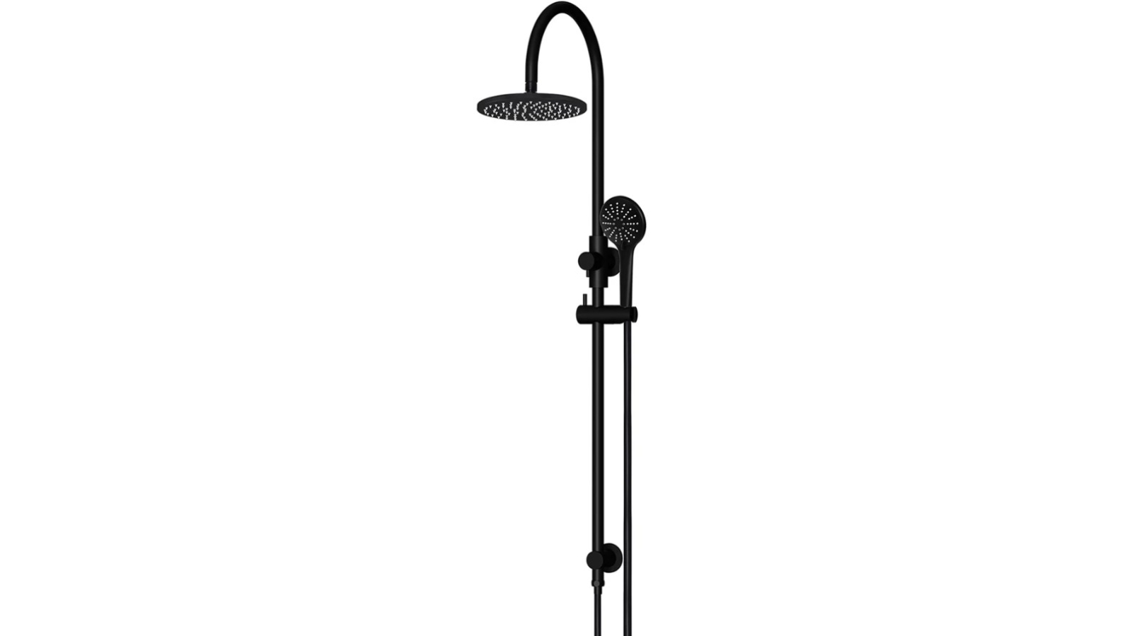 Meir Round Gooseneck Shower Set with 200mm Rose, Three Function Hand Shower - Matte Black