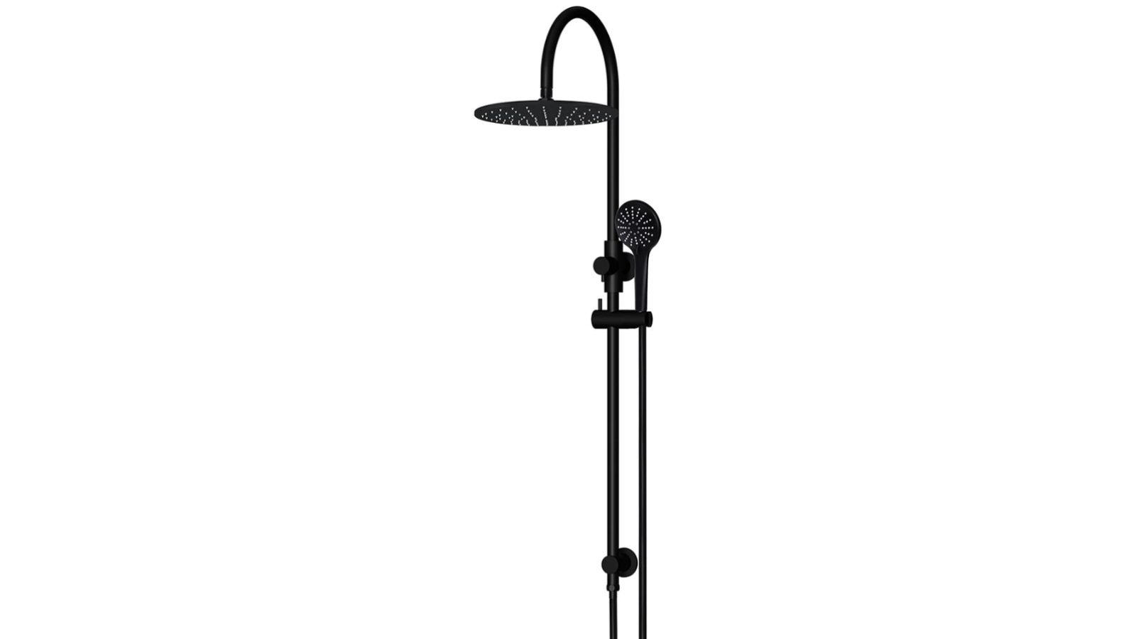 Meir Round Gooseneck Shower Set with 300mm Rose, Three Function Hand Shower - Matte Black