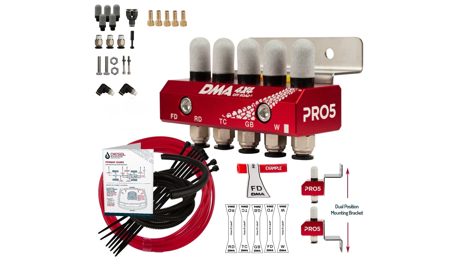 DMA Diff Breather Kit 5 Port For Suzuki Jimny All Models Multi Red