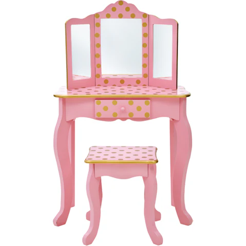 Fantasy Fields Gisele Polka Dot Print Wooden Vanity Playset - Pink