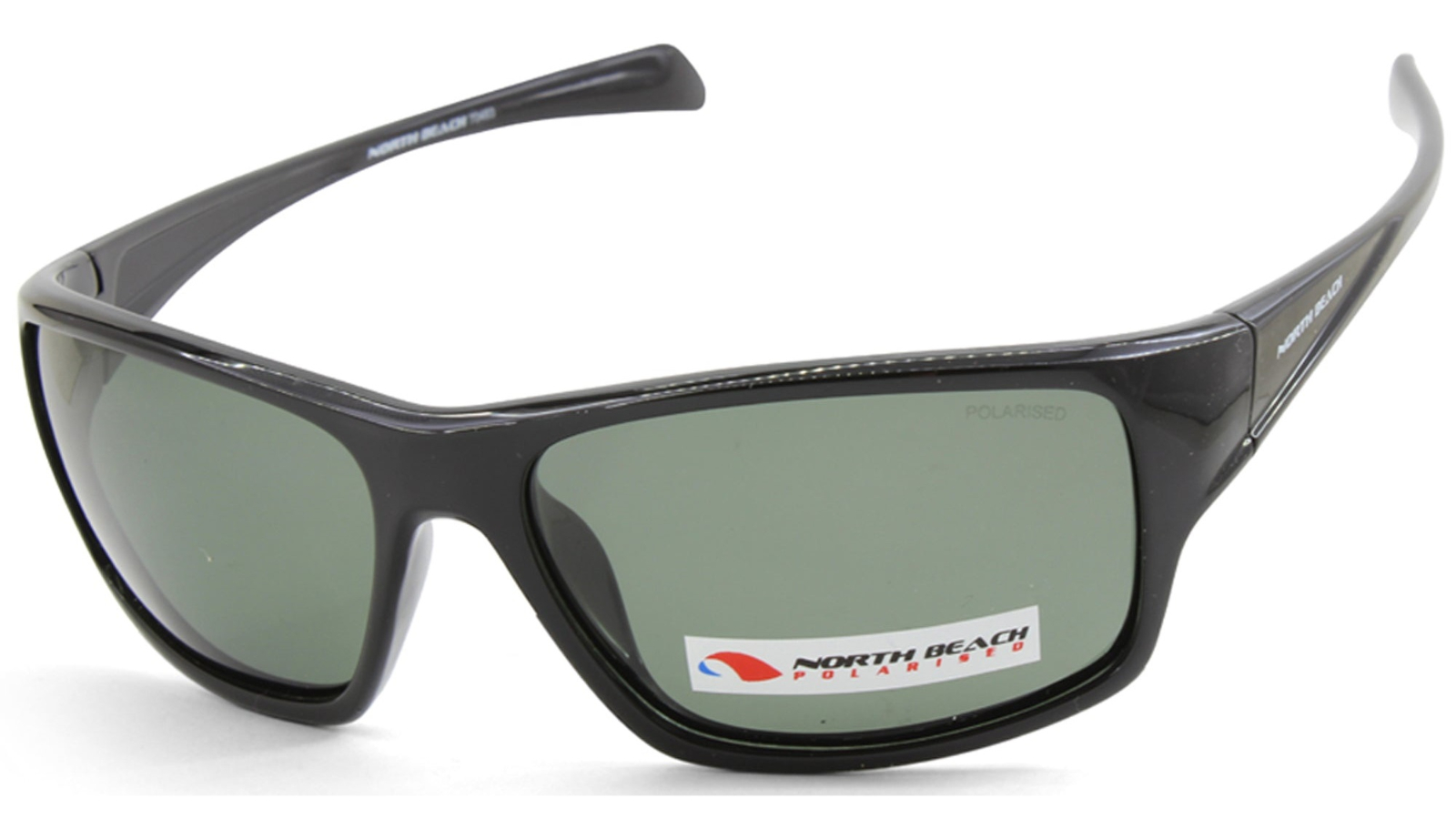 North Beach 70483 Mens Sunfish Polarised Sunglasses - Black Gloss/Grey
