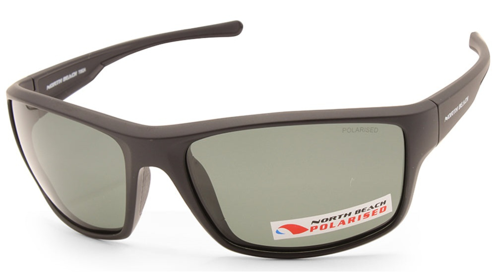 North Beach 70624 Mens Biringo Polarised Sunglasses - Matte Black/Green