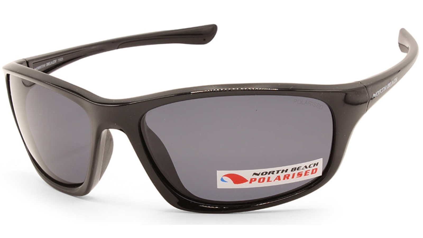 North Beach 70626 Mens Hariyo Polarised Sports Sunglasses - Shiny Black/Grey