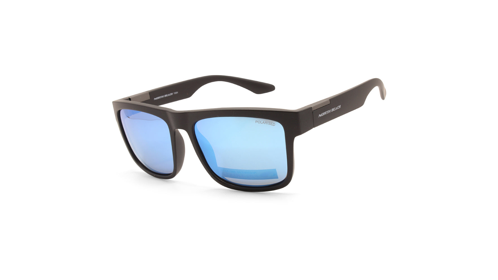 North Beach 70694 Unisex Moridae Mirror Polarised Sunglasses - Matte Black/Blue