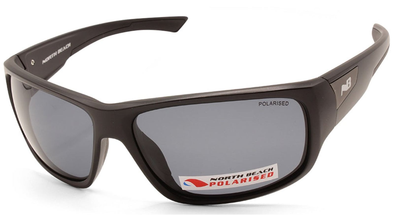 North Beach 70727 Mens Quinn Polarised Sports Sunglasses - Satin Black/Grey