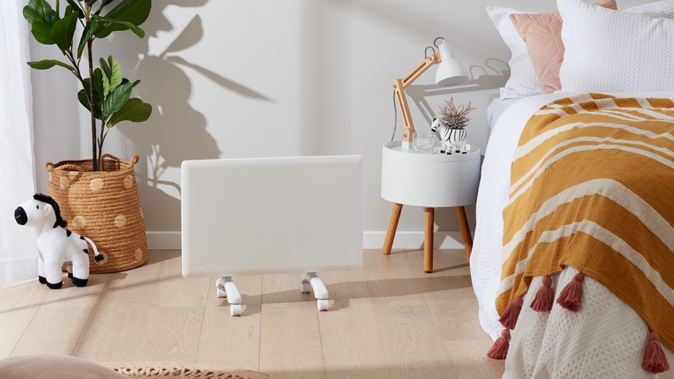 Nobo 1.5kW Compact Panel Heater with Time & Castors White Harvey Norman