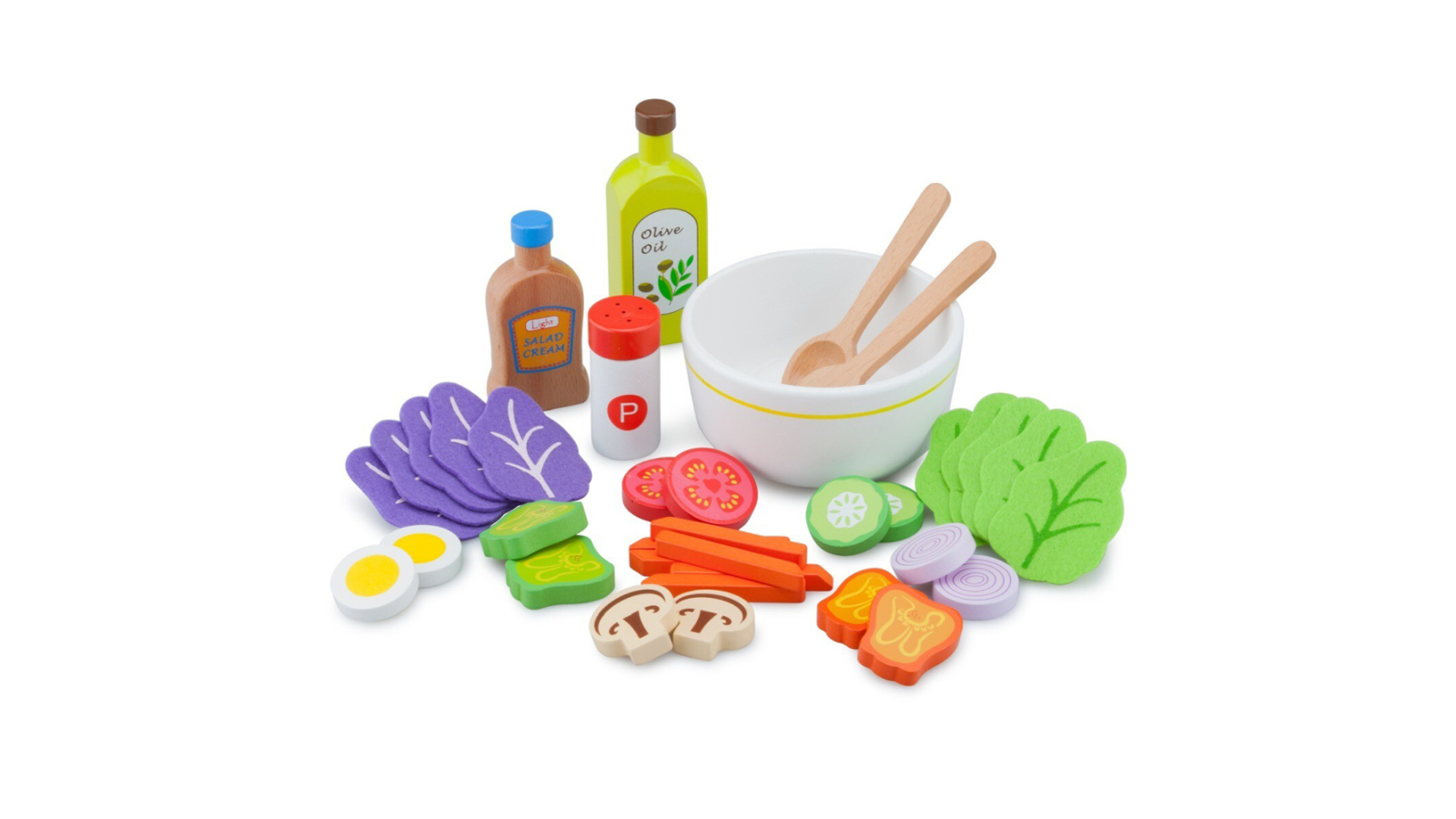New Classic Toys 36 Piece Wooden Salad Set Kitchen Pretend Play Toy - 36 month+