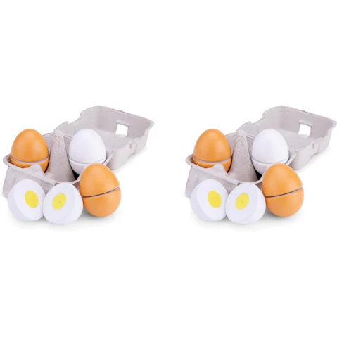 New Classic Toys Pack of 2 Wooden Kitchen Cutting Eggs Pretend Play Toy - 24 month+
