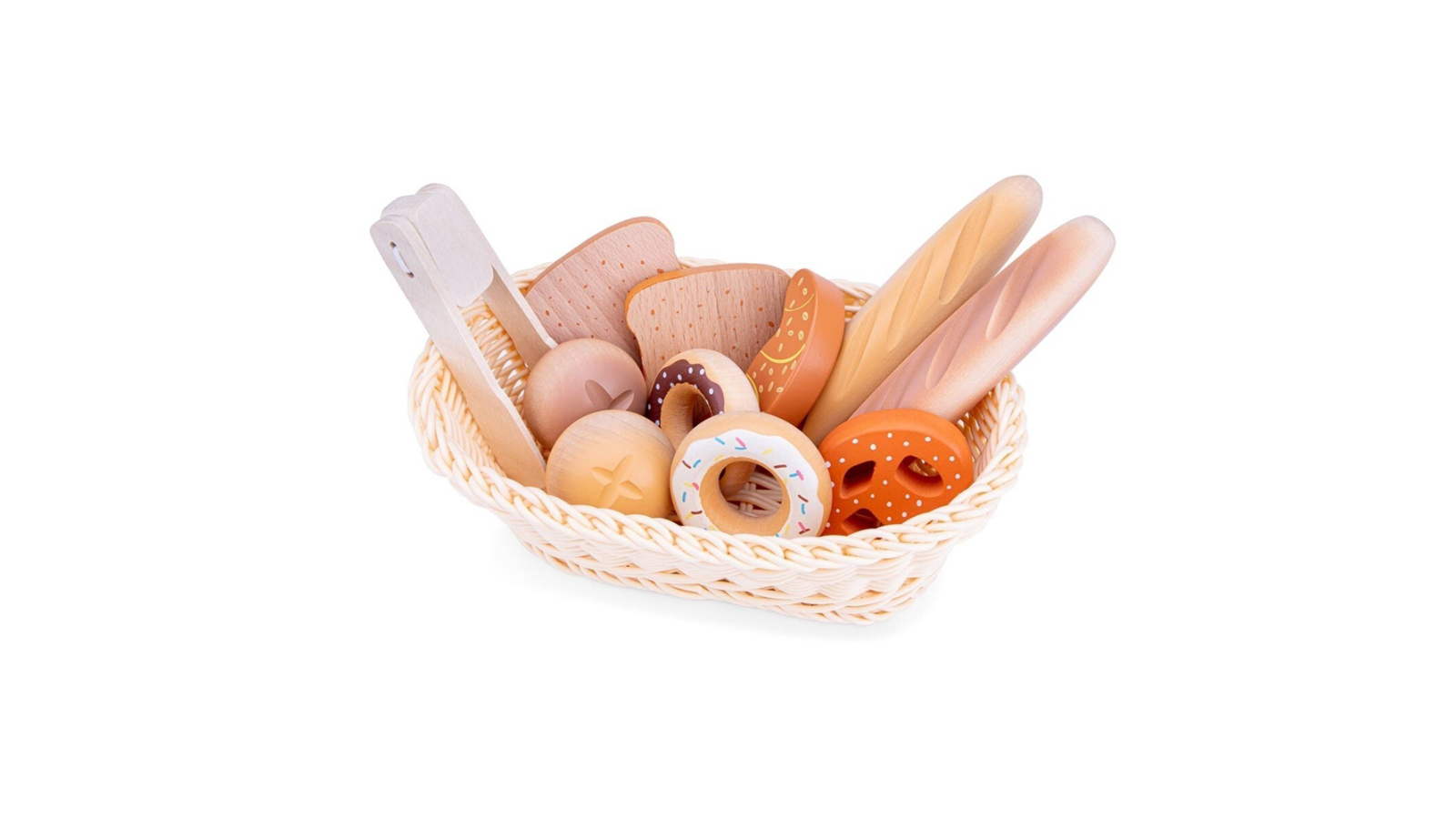 New Classic Toys 12 Piece Wooden Bread Basket Pretend Play Toy - 24 month+