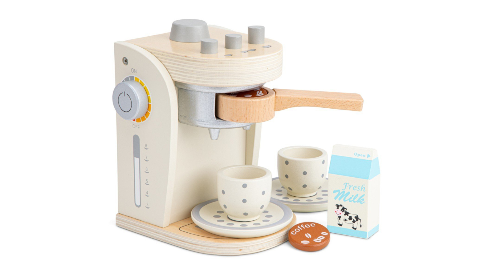 New Classic Toys 19cm White Wooden Coffee Machine Pretend Play Toy - 36 month+
