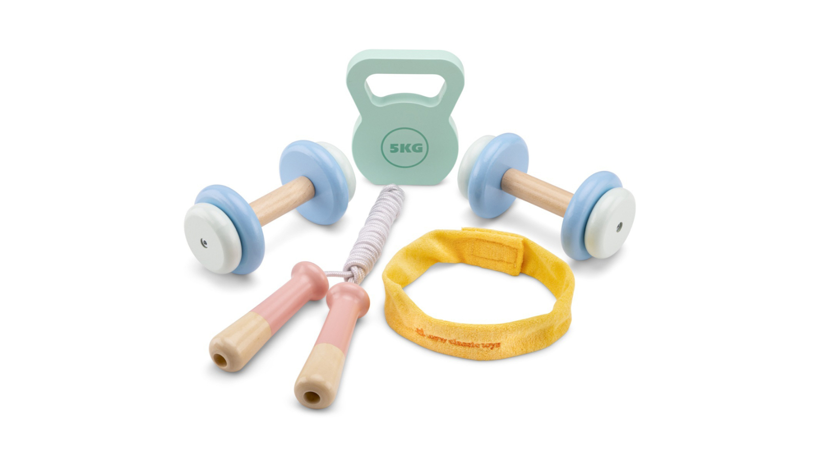New Classic Toys 5 Piece Fitness Set Wooden Pretend Play Toy - 36 month+