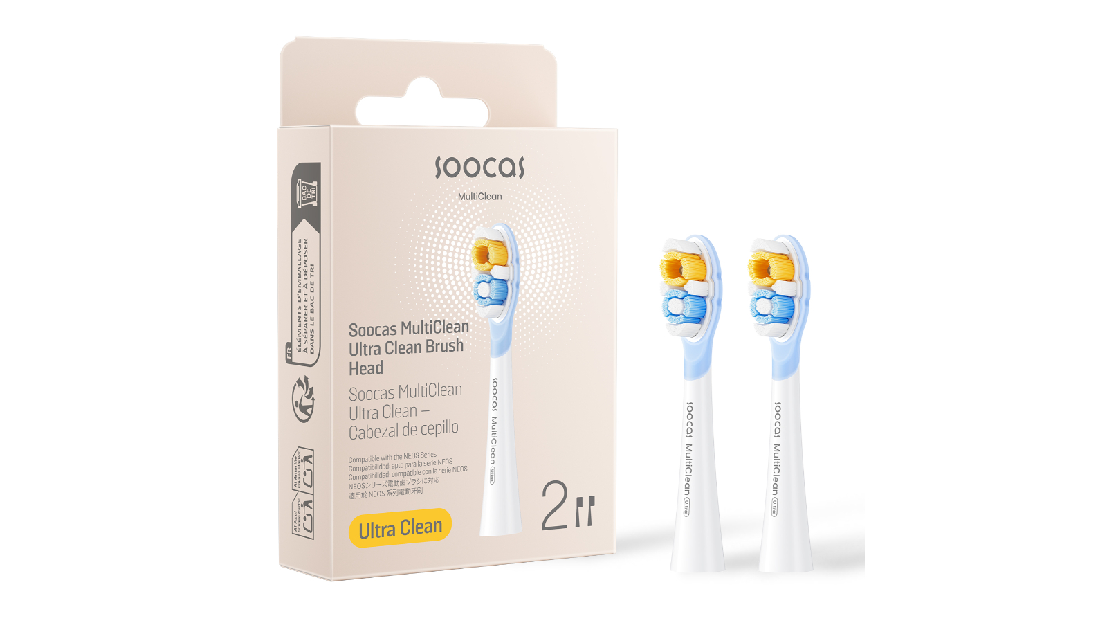 Soocas Pack of 2 CV NEOS II Ultra Clean Toothbrush Head - White