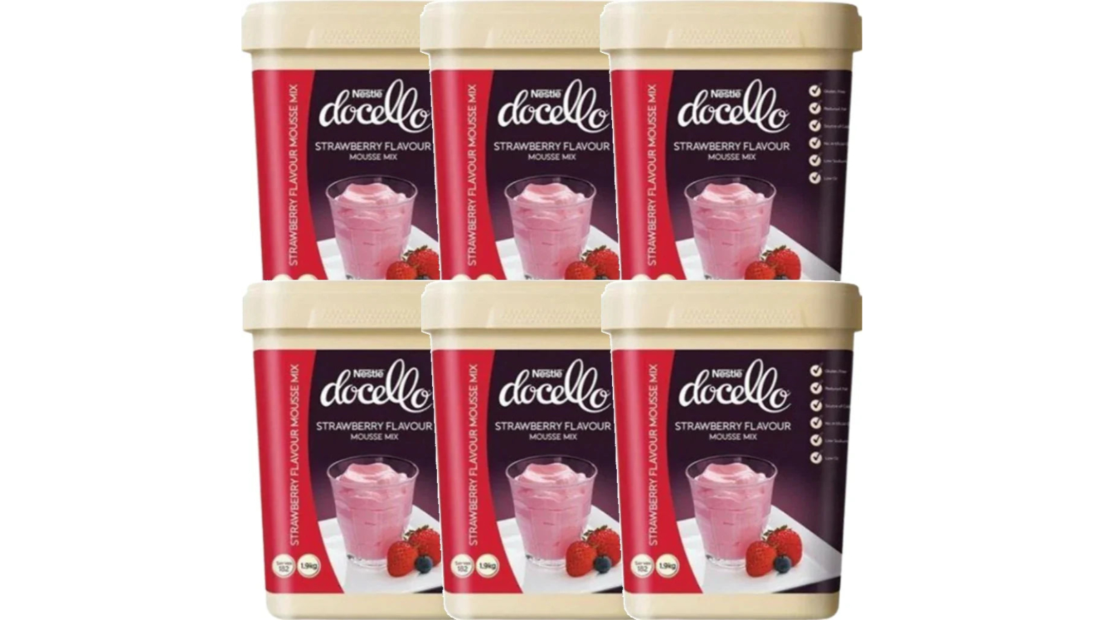 Nestle 1.9kg Docello Mousse Mix Strawberry Flavour Tub - Pack of 6
