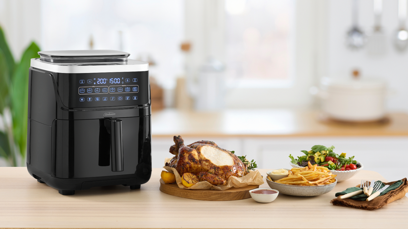 Sunbeam SteamFry Air Fryer + Steam Black Harvey Norman