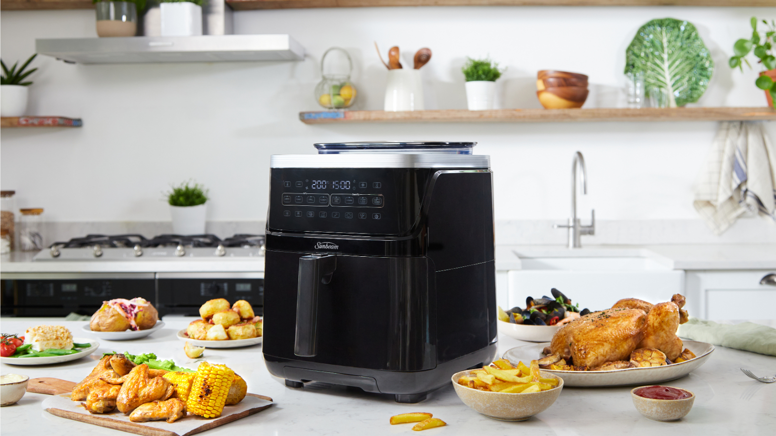 Sunbeam SteamFry Air Fryer + Steam Black Harvey Norman