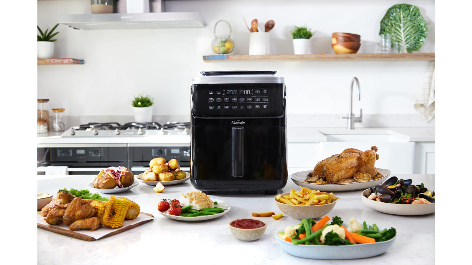 Sunbeam SteamFry Air Fryer + Steam Black Harvey Norman