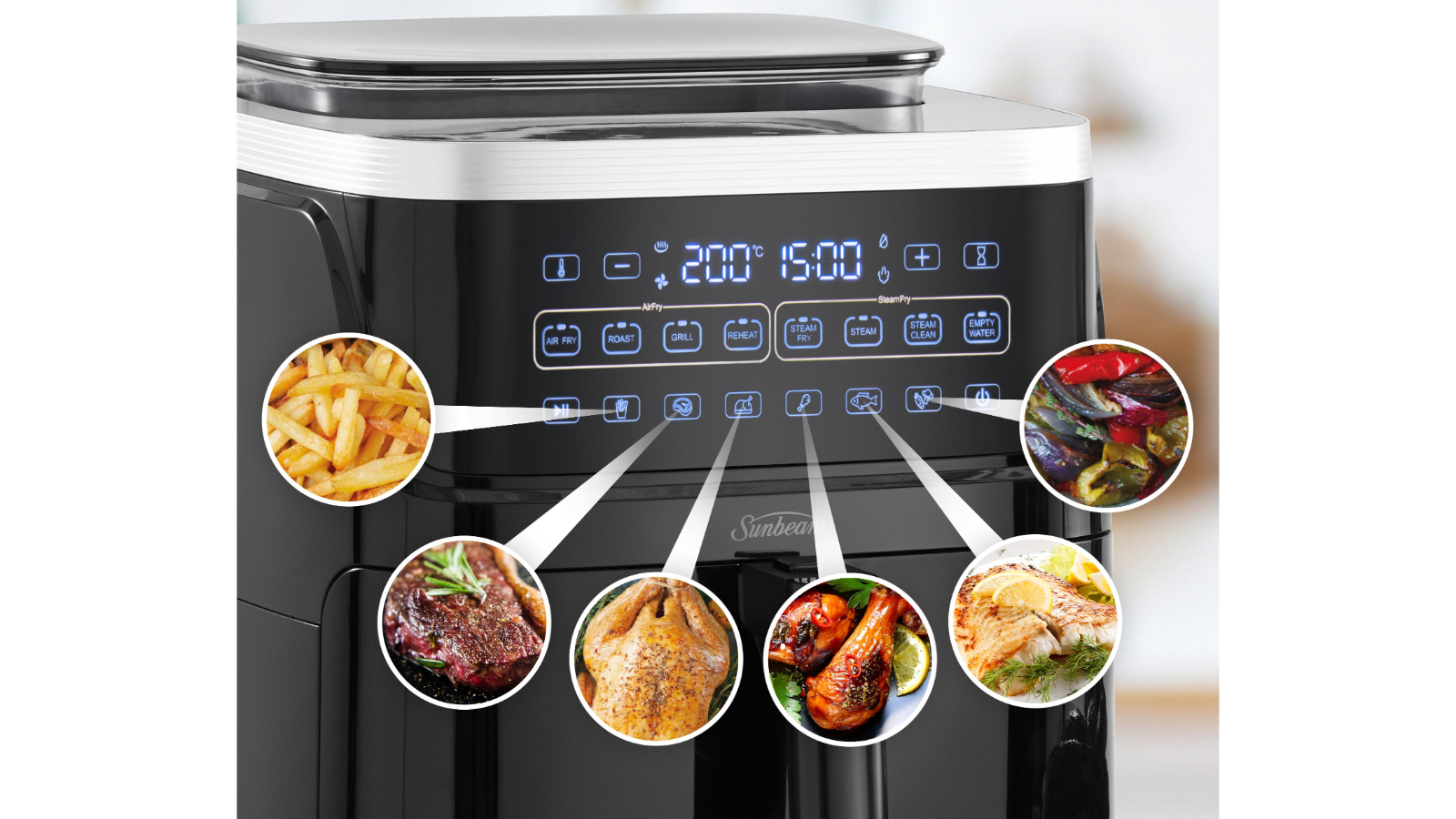 Sunbeam SteamFry Air Fryer + Steam Black Harvey Norman