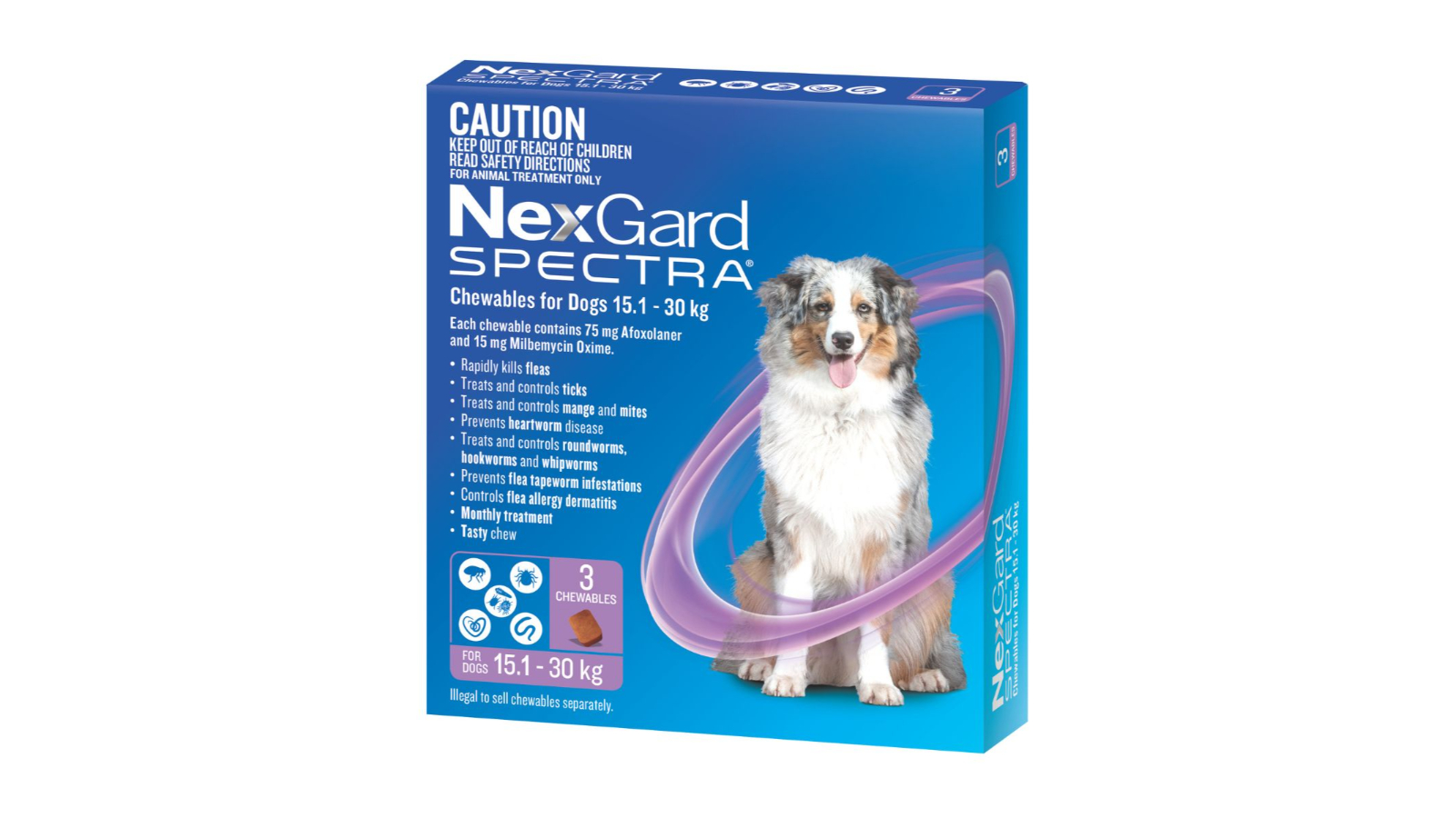 Nexgard Spectra WNGSL3 Pack of 3 Flea and Tick Treatment for Dog - 15.1-30kg