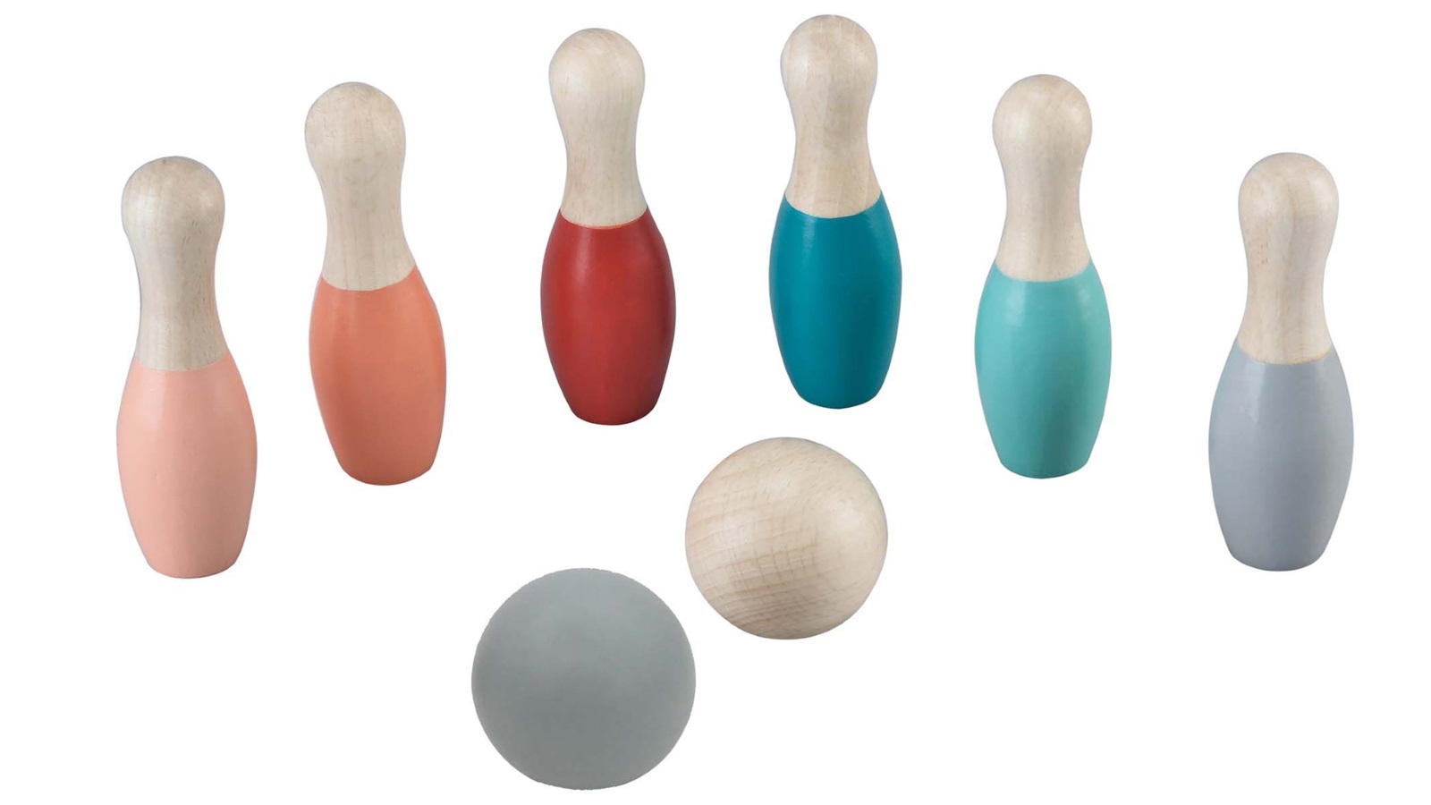 Kaper Kidz Bottom Coloured Wooden Bowling Set