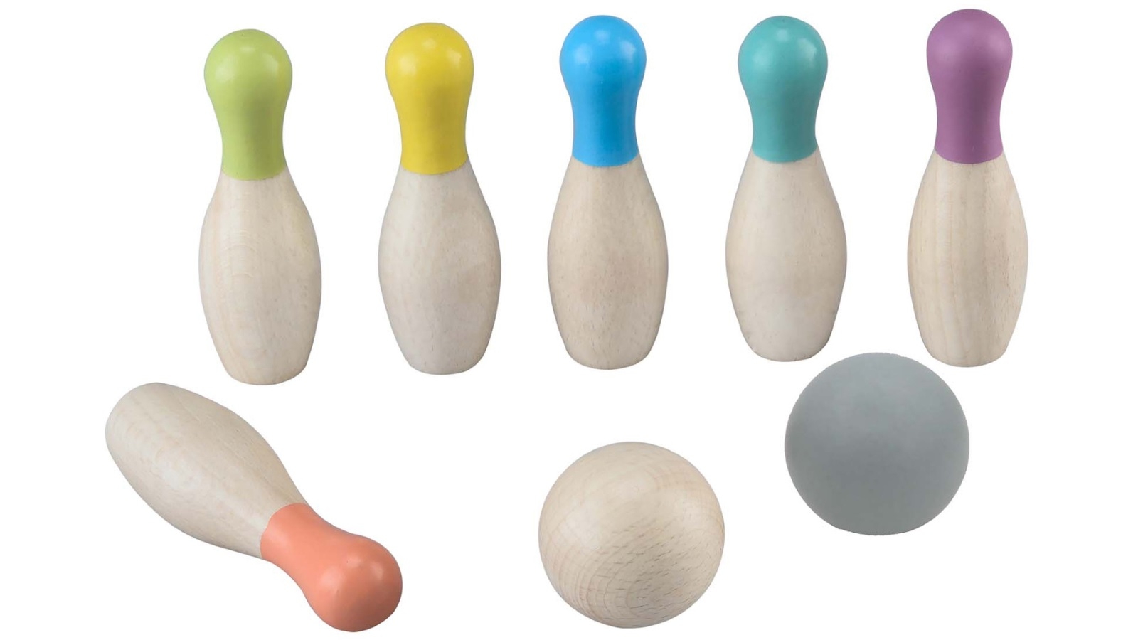 Kaper Kidz Top Coloured Wooden Bowling Set