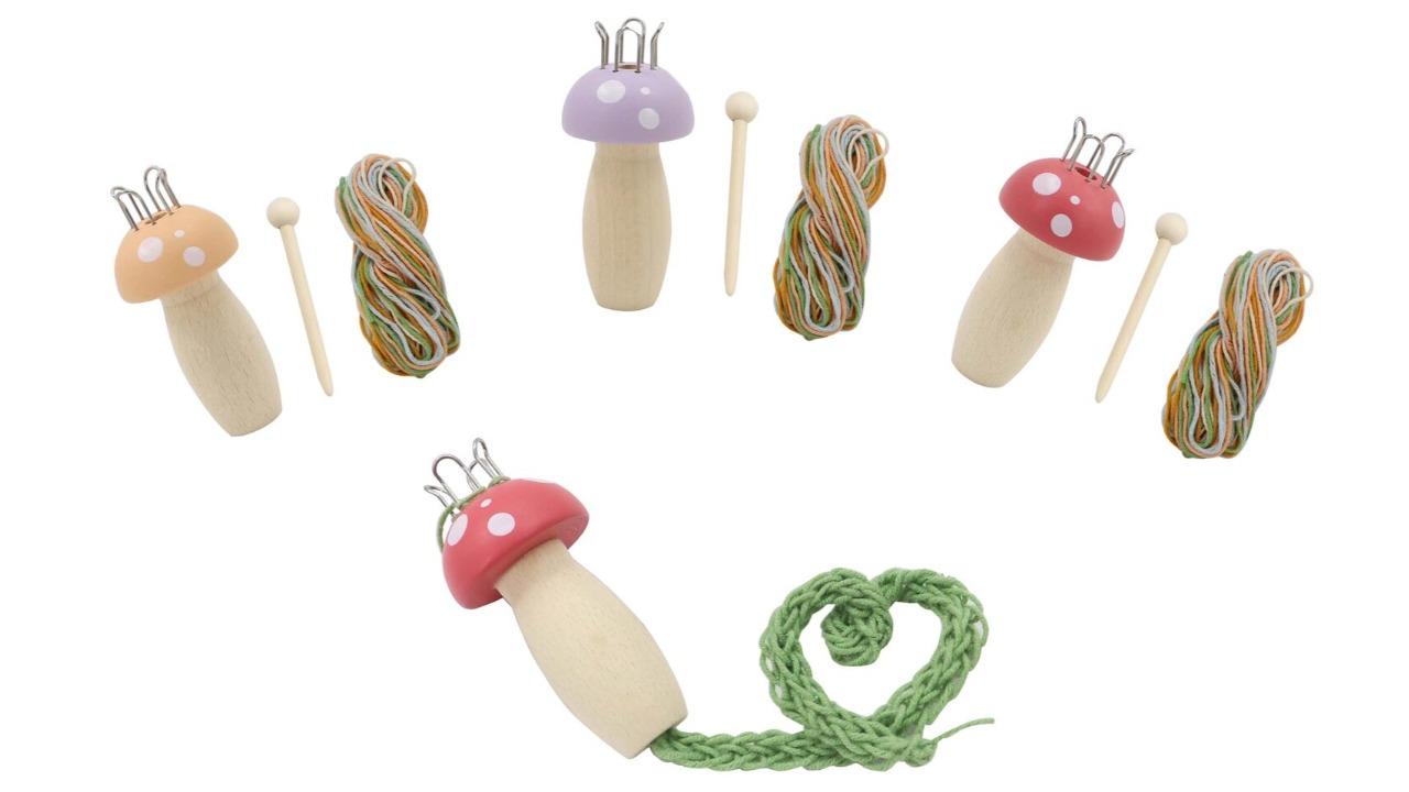 Pack of 3 Wooden Mushroom Knitting Nancy Craft Kit