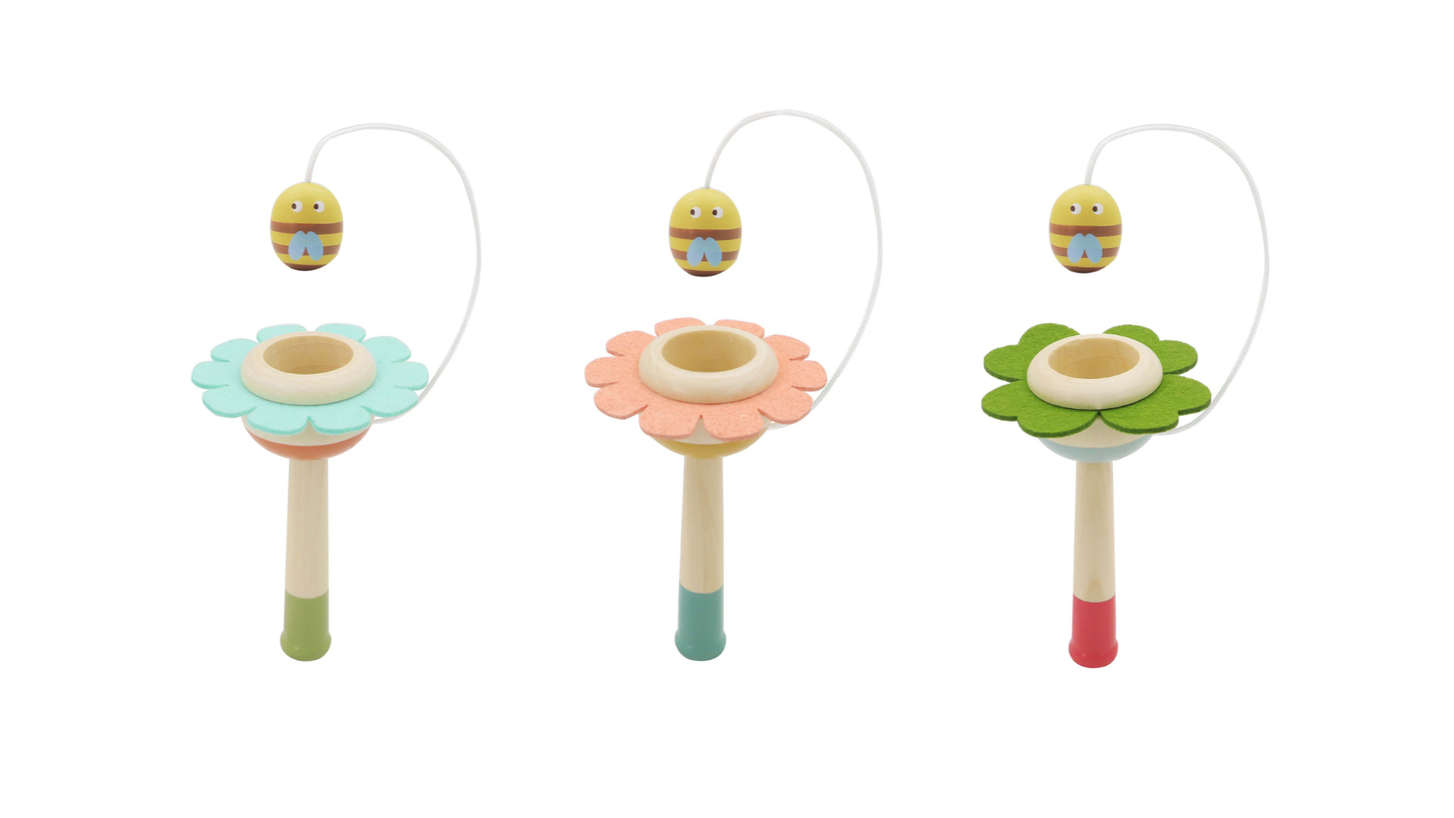 Set of 3 Wooden Bee Catch the Ball Game 