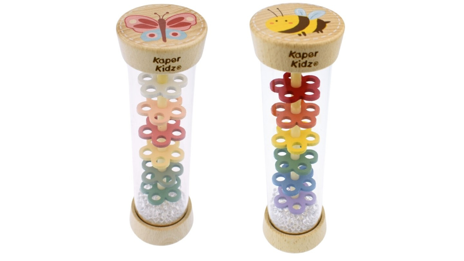 Kaper Kidz Pack of 2 Wooden Spring Insect Rainmaker Rattle Butterfly And Bee