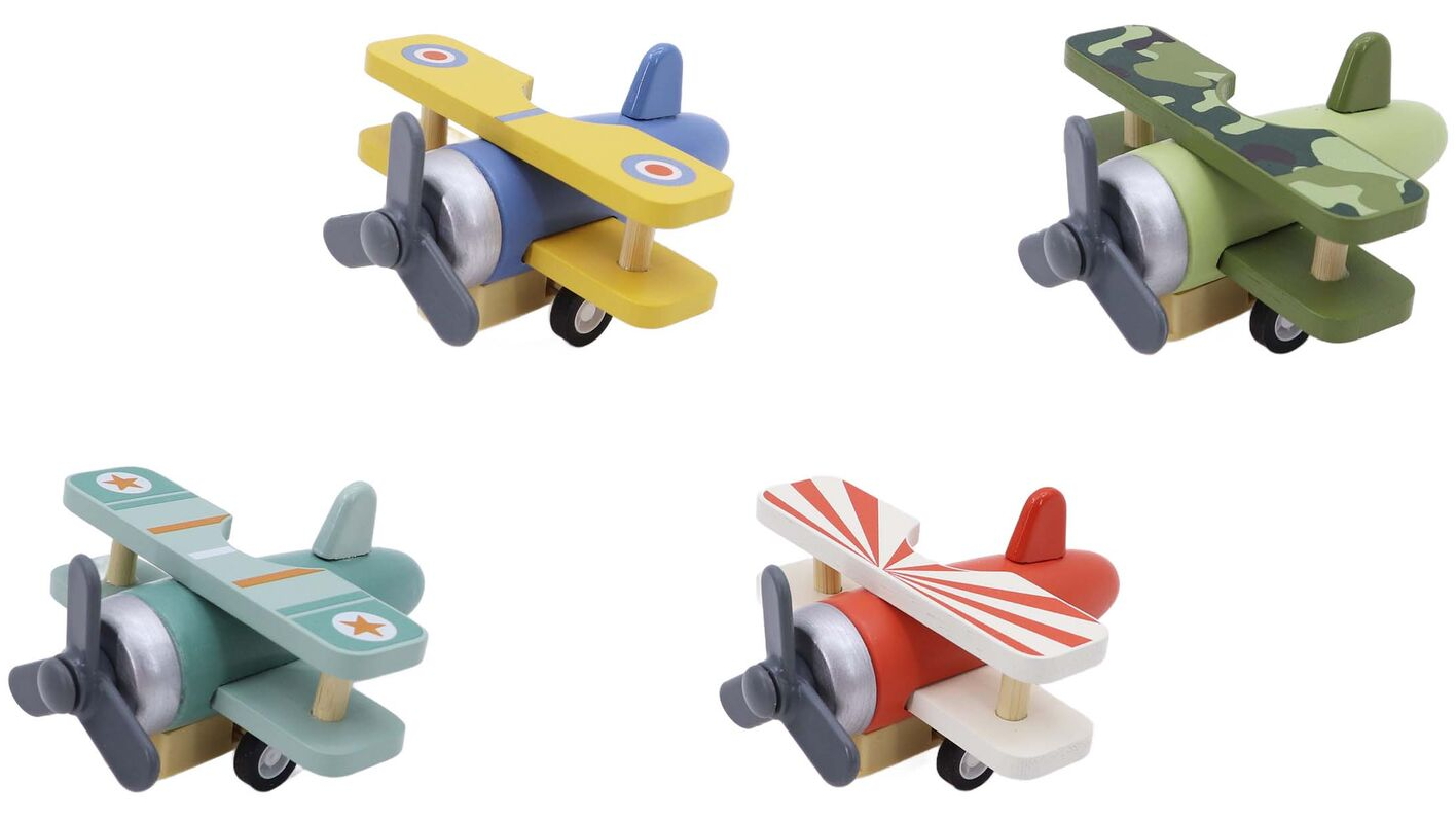 Kaper Kidz Wooden Pull Back Glider Plane - 4-Piece