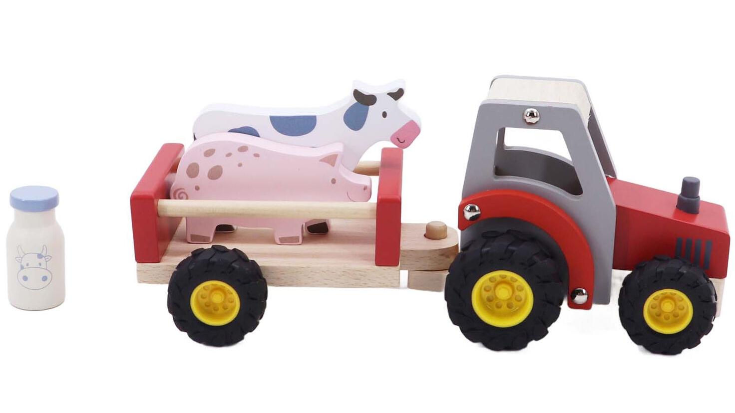 Kaper Kidz Wooden Tractor with Farm Animal - Red