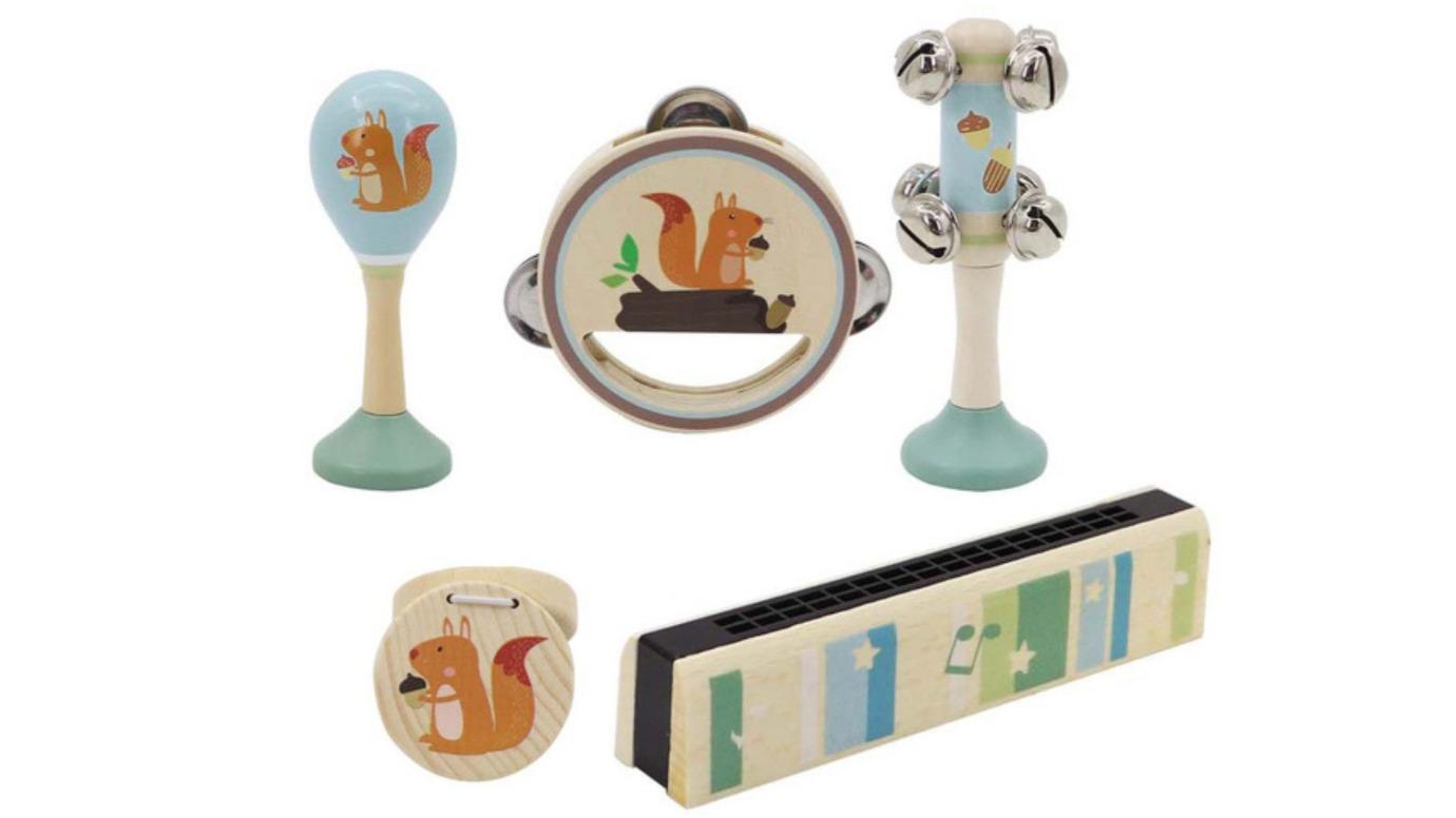 Kaper Kidz 5 Piece Calm and Breezy Squirrel Wooden Musical Set