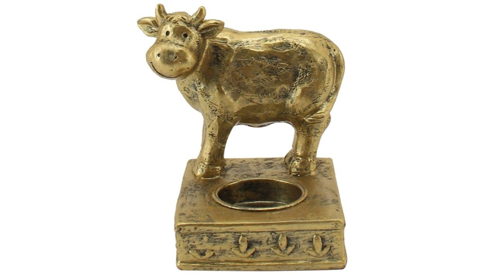 Willow and Silk Antique Cow Tealight Candle Holder - Gold