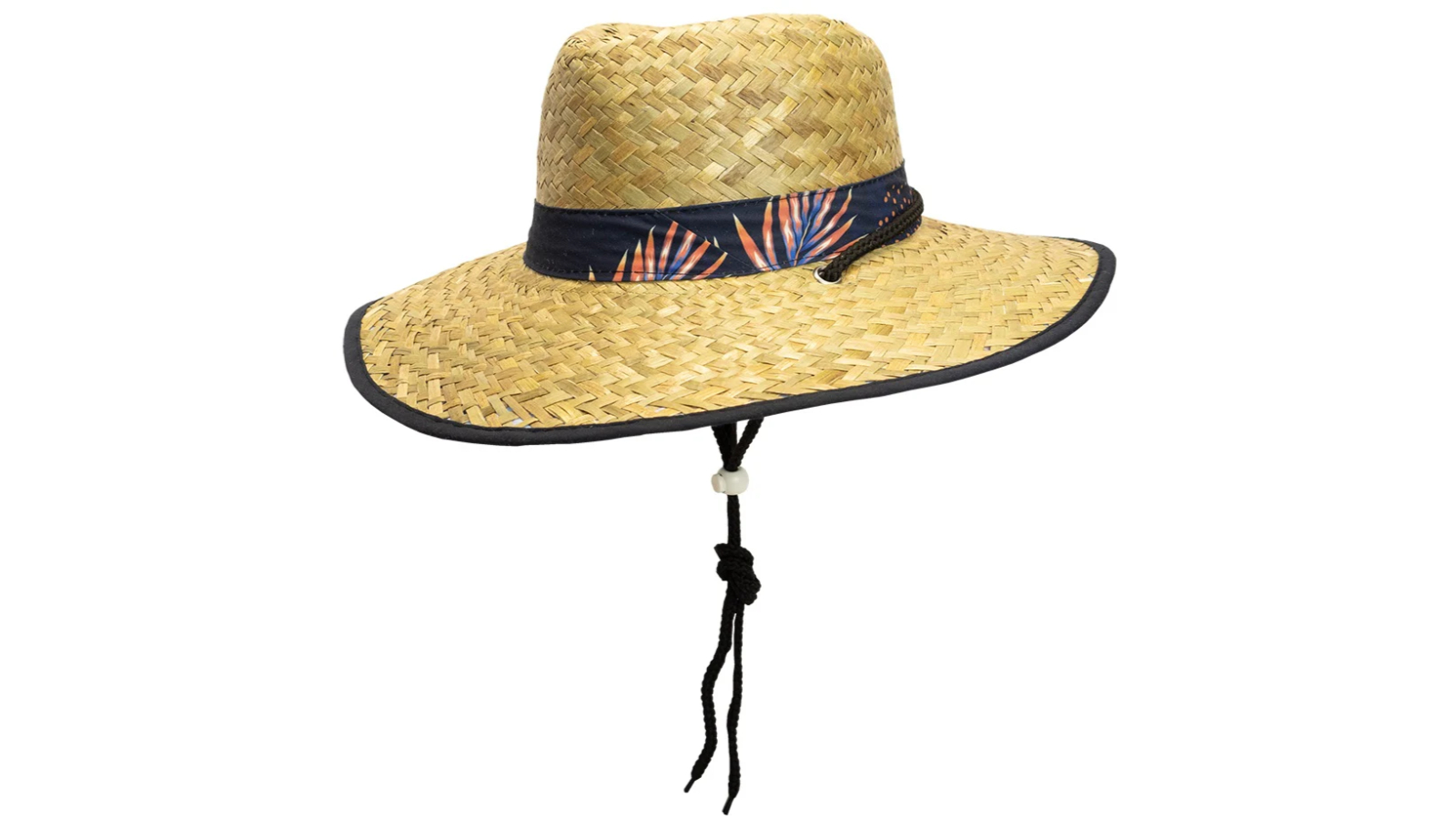 Action Bike and Ski Blue Palm Lightweight UPF50+ Broad Brim Straw Hat with Adjustable Chin Strap