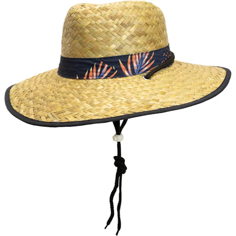 Action Bike and Ski Blue Palm Lightweight UPF50+ Broad Brim Straw Hat with Adjustable Chin Strap