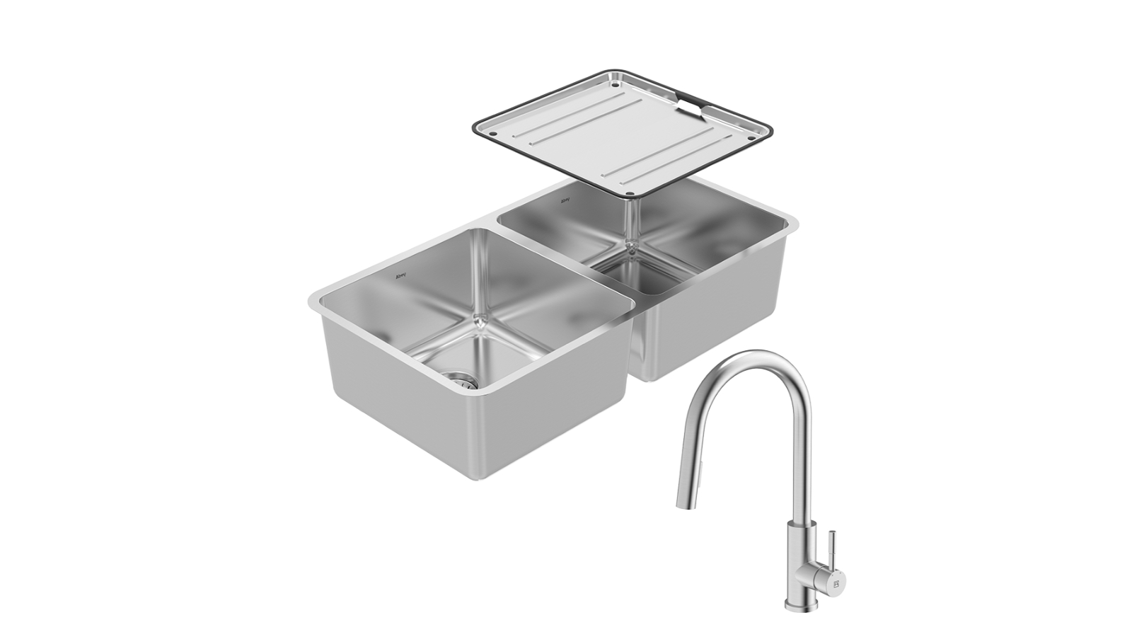 Lago Double Bowl Sink Package with 304 Gooseneck Pull Out Kitchen Mixer