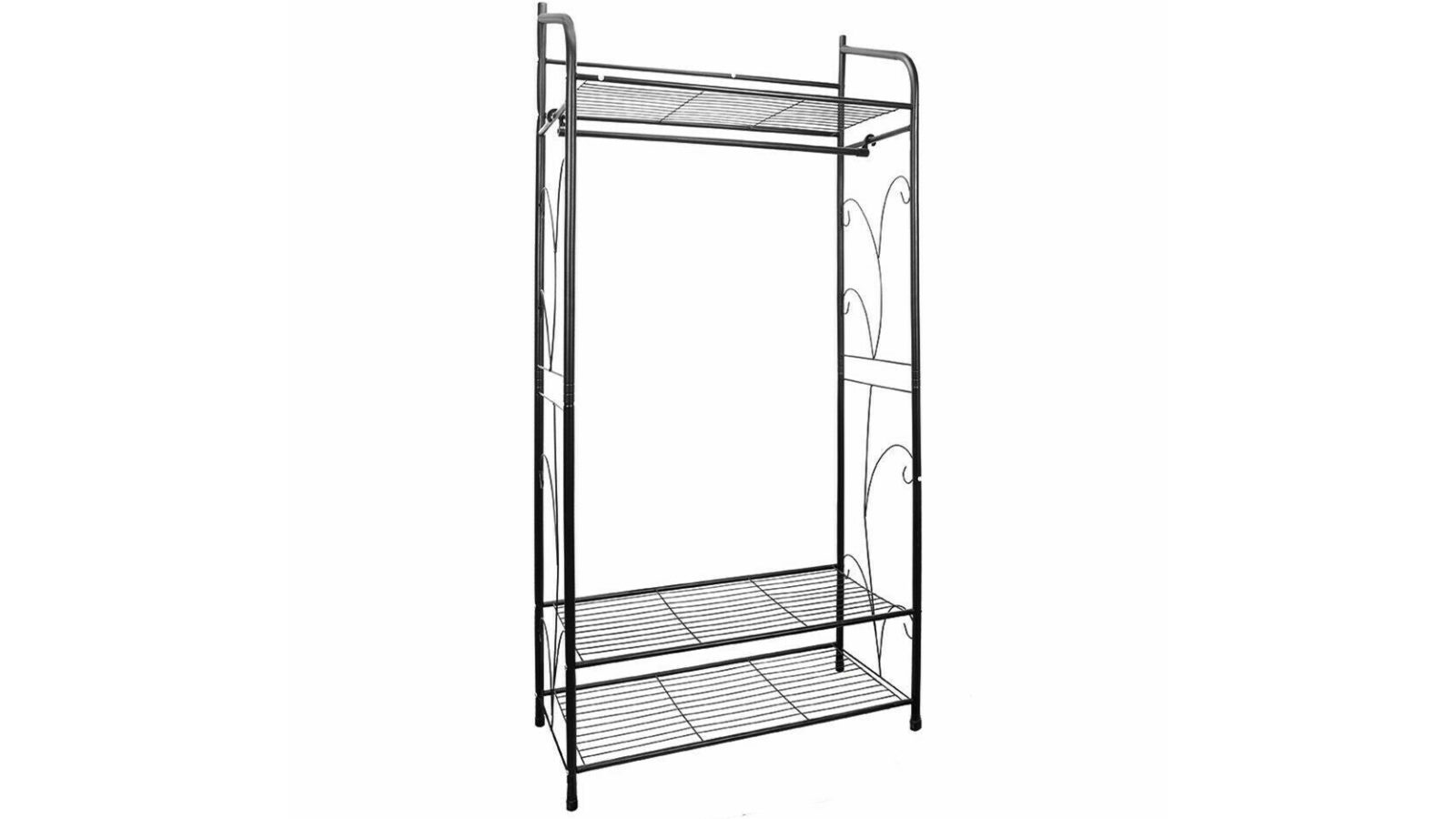 Pretty & Practical Space-Saving Garment Rack with Iron Rail and Storage