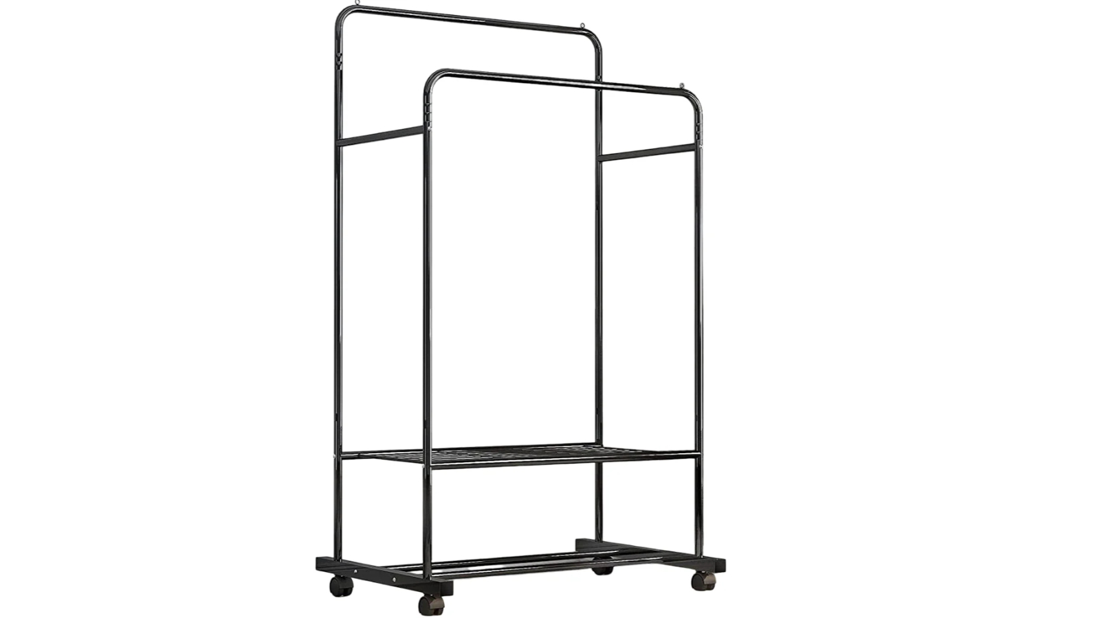 Pretty & Practical Rolling Double Layer Garment Rack with Storage Display