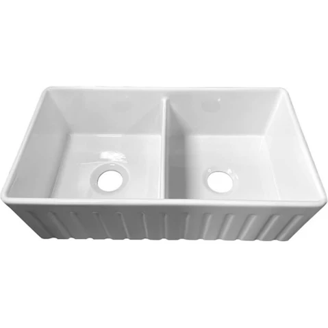 Turner Hastings Novi 84 Fine Fireclay Farmhouse Butler Sink with Overflow - Gloss White