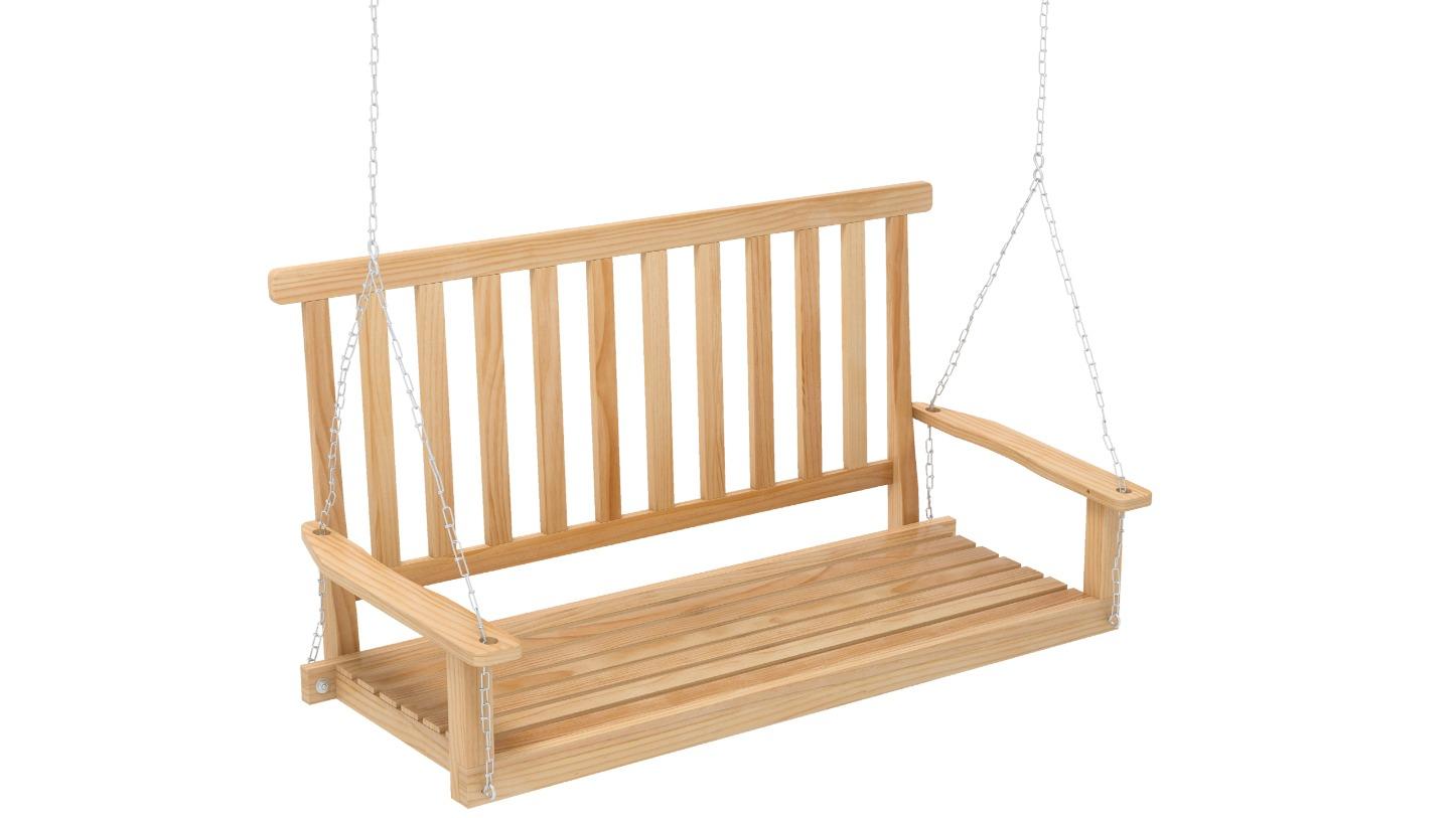 Costway Wood Porch Outdoor 2-Person Swing Hanging Bench Chair - Natural
