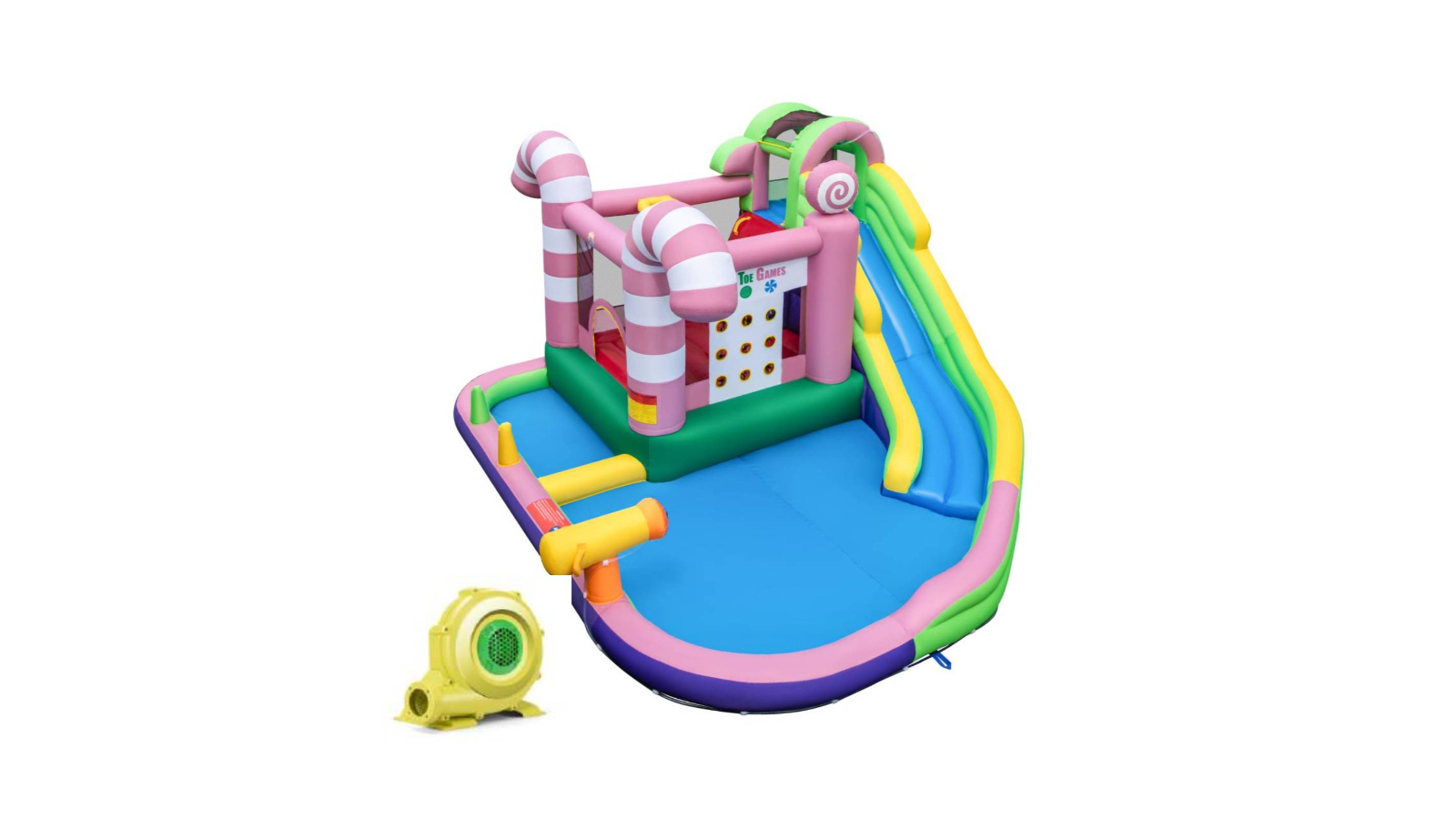 Costway 9-in-1 Sweet Candy Inflatable Water Park Splash Pool with 680W Blower