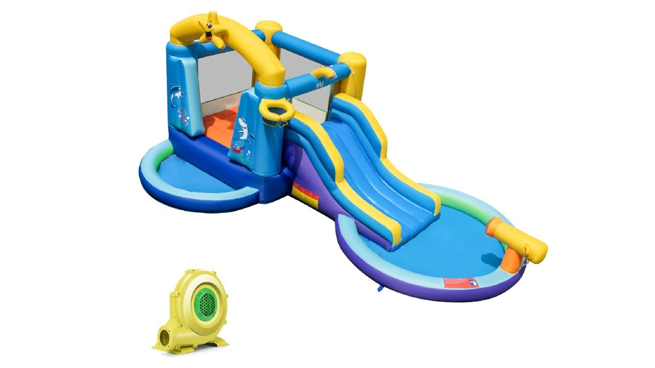 Costway Inflatable Jumping Castle Wet Dry Bounce House Water Slide with 680W Blower
