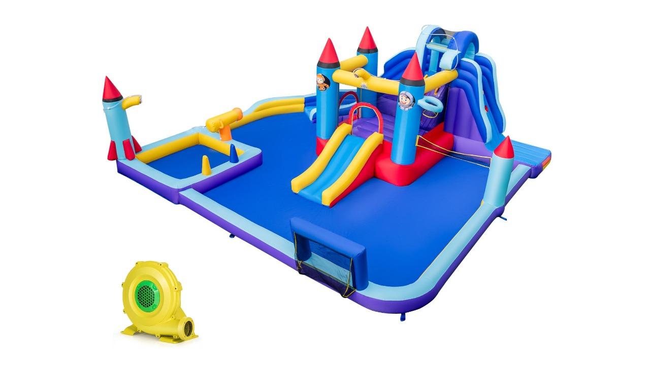 Rocket Pool Inflatable Costway 555 x 500cm Rocket Theme Inflatable Water Park with 850W Blower ...