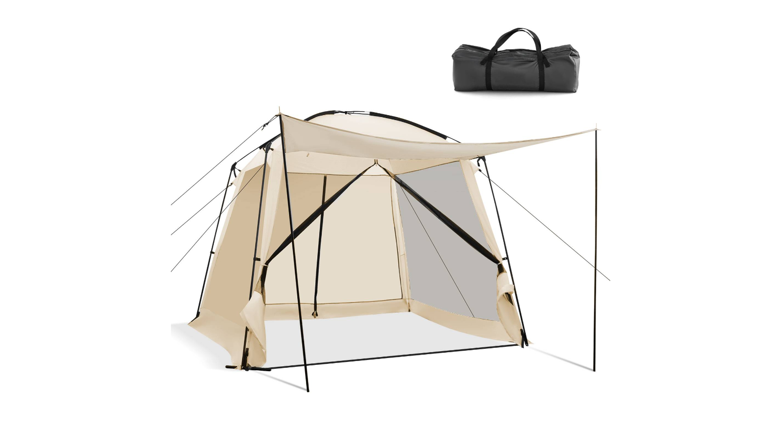 Costway 6-Person Waterproof Outdoor Tent with 4-Side Mesh Walls - Beige