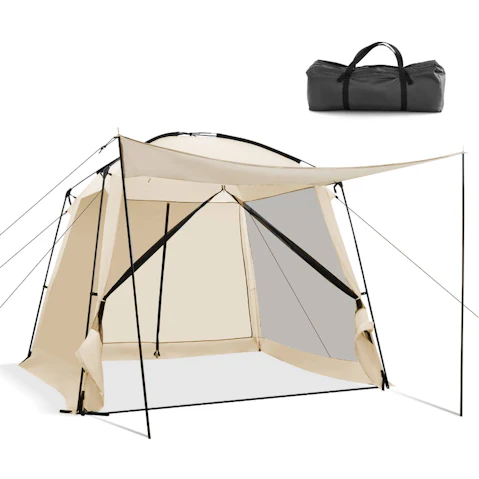 Costway 6-Person Waterproof Outdoor Tent with 4-Side Mesh Walls - Beige