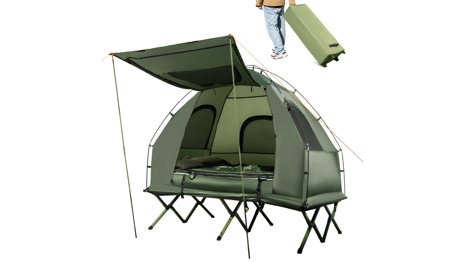 Costway 2-Person Pop-up Camping Tent Stretcher with Mattress