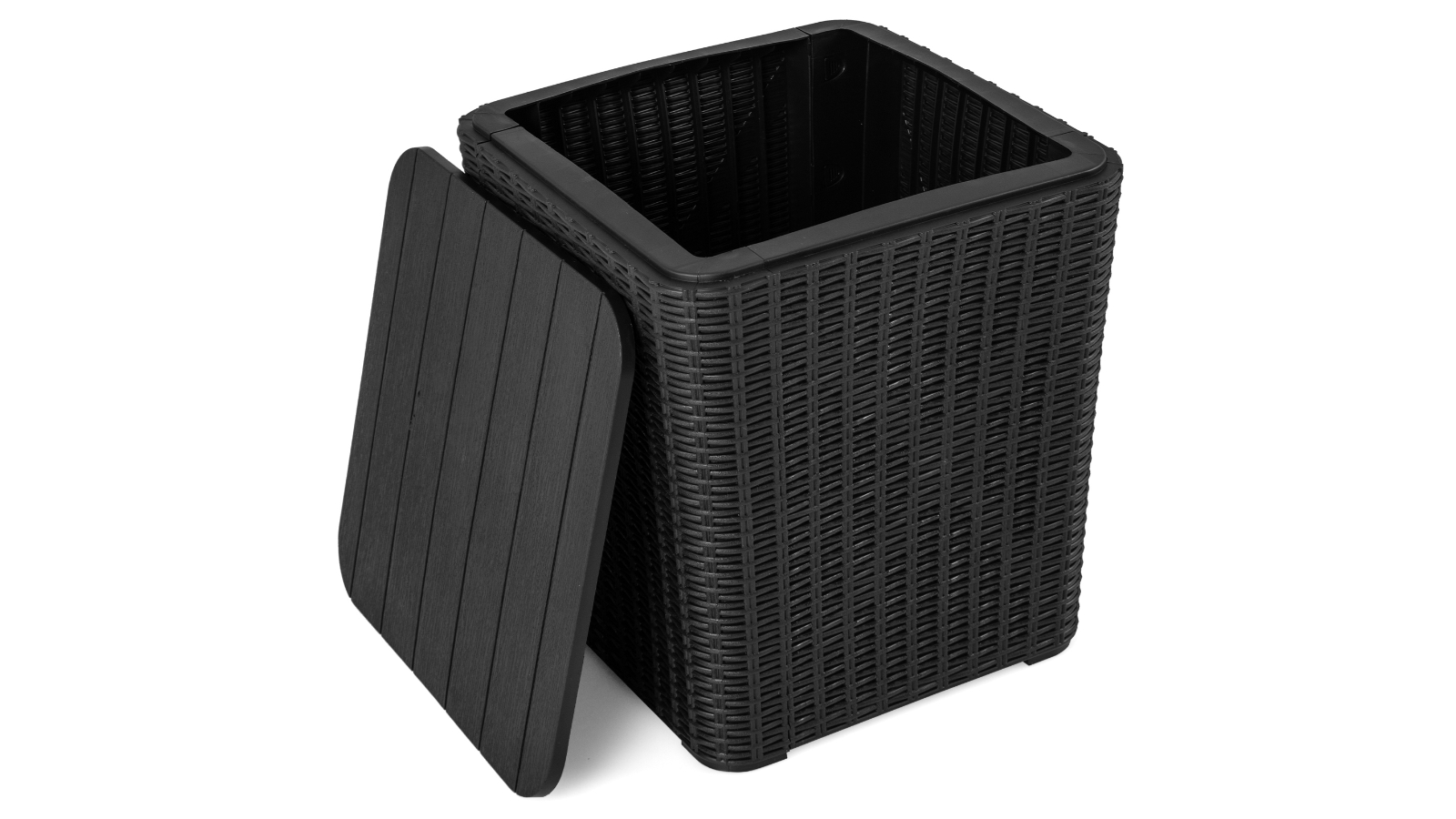 Costway 43 Litre Outdoor Deck Box and Side Table with Lid Storage - Black